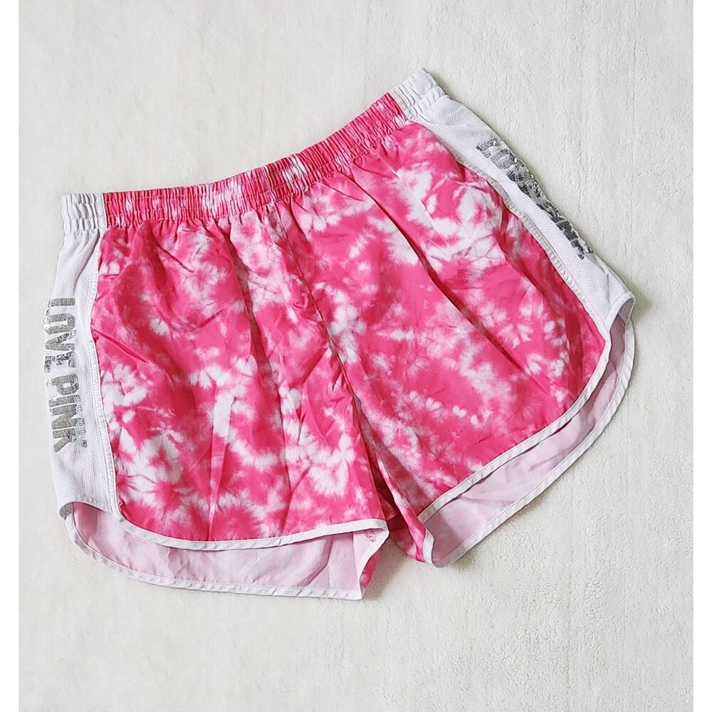 PINK: tie-dye sequin dual layered athletic shorts